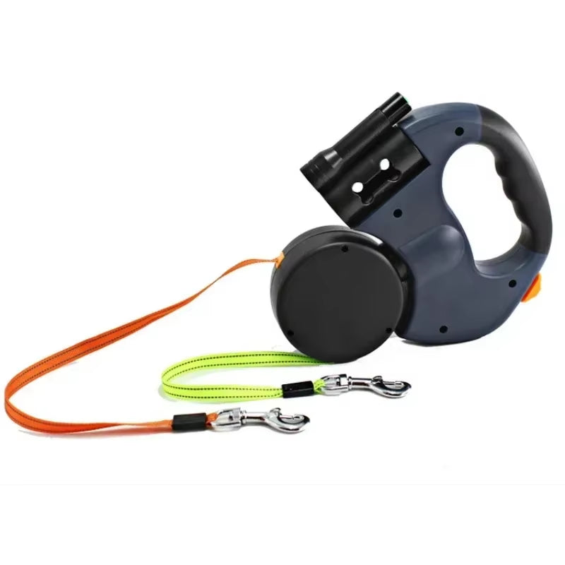 LED Automatic Retractable Traction Rope Dog Leash – No Tangle, Two-Headed with Plastic Bag Box