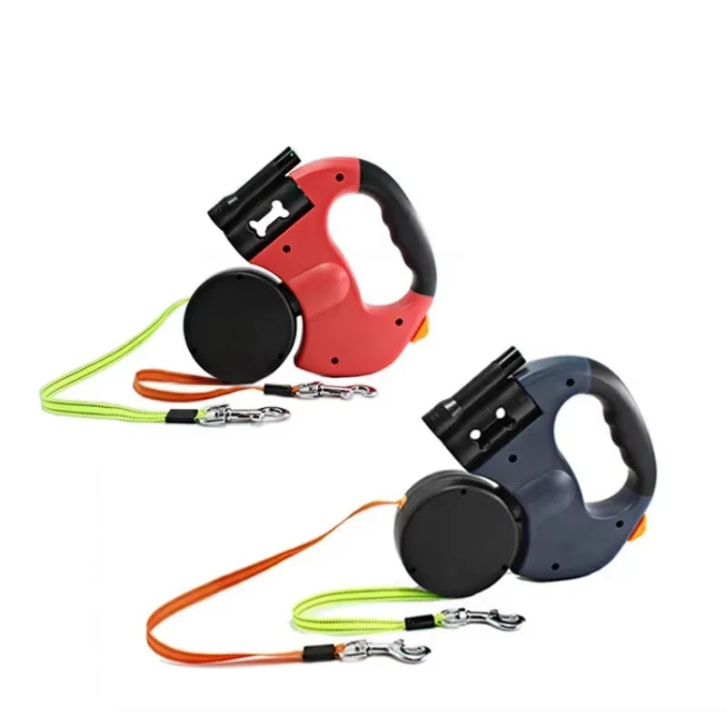 LED Automatic Retractable Traction Rope Dog Leash – No Tangle, Two-Headed with Plastic Bag Box